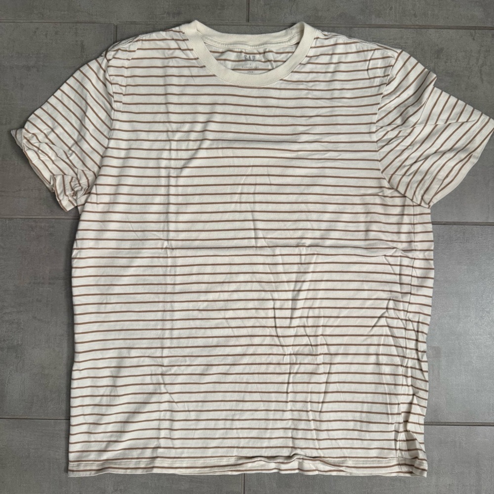 Gap Everyday Soft Crew Neck Tee Men’s Large Cream/Brown Striped T-Shirt